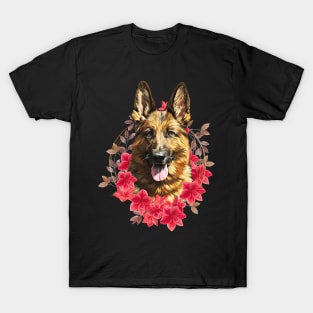 German Shepherd With Floral T-Shirt